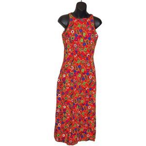 Handmade vintage 1970s fabric dress colorful bright vibrant textured